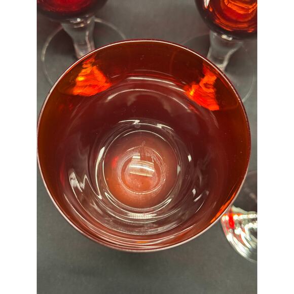 Set of 5 Handblown Ruby Red Bell-Shaped Goblets with Clear Stems – Elegant - Picture 8 of 12